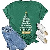 RECUTEWU Christian Christmas Shirts Women: Religious Print Tee Tops Xmas Holiday Vneck Blouse T-Shirts