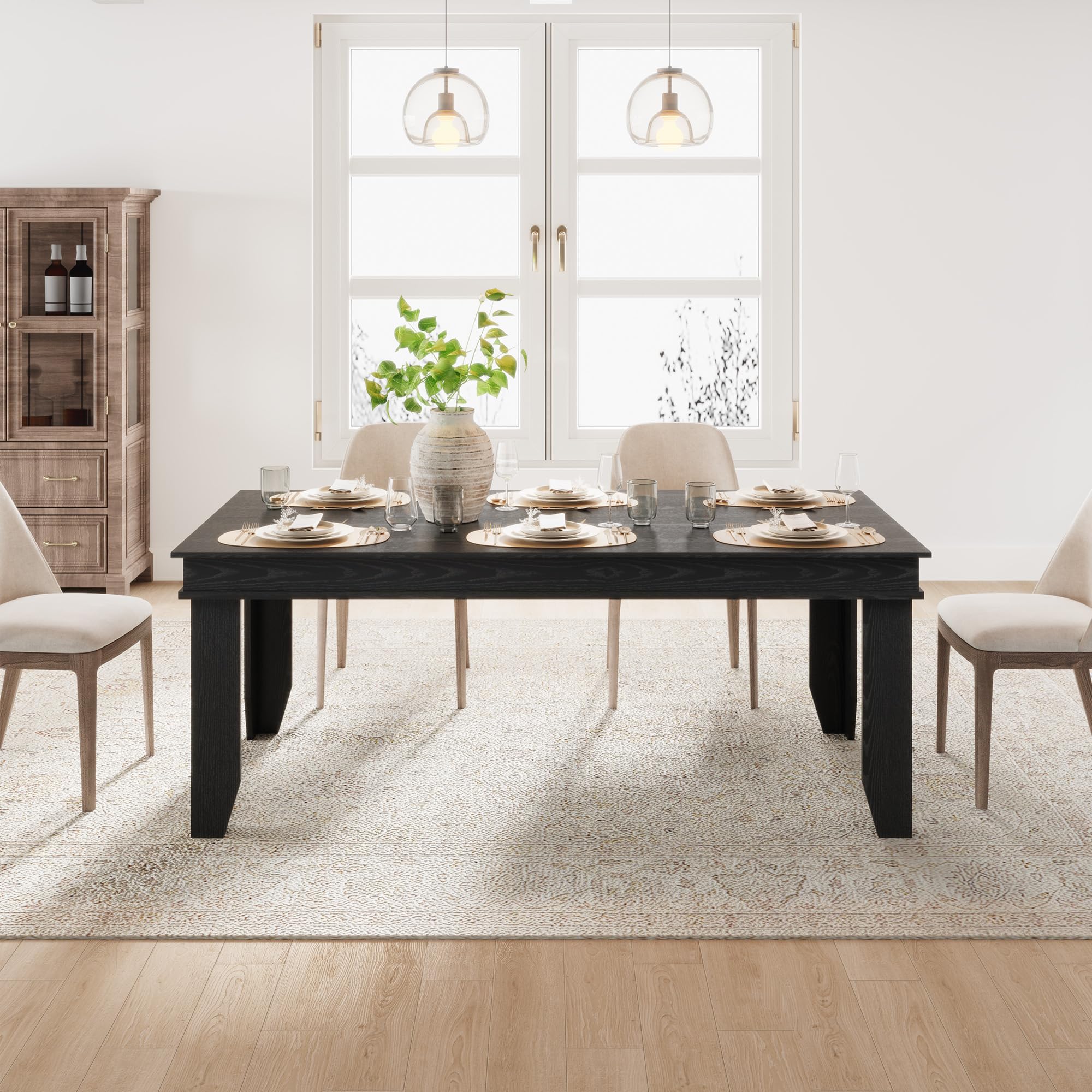 Photo 1 of ***MISSING HARDWARE***GarveeHome Farmhouse Dining Table for 6-8 People, 71 in Long Kitchen Tables with Wooden Sturdy Frame, 6 ft Large Rectangular Dinner Table for Dining Room, Kitchen, Black, 71" Non-extendable