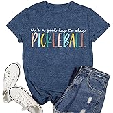 MMIUAEG Colorful Pickleball Letter Print T Shirt for Pickleball Player