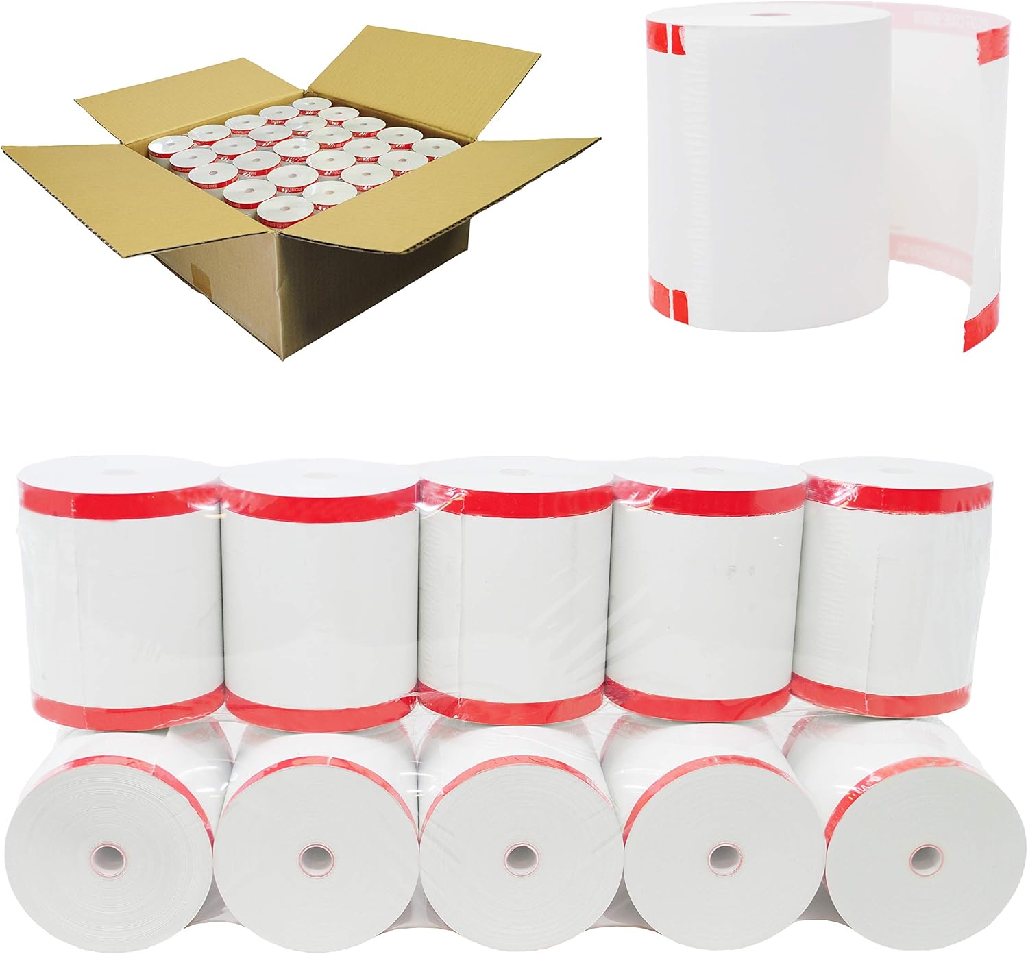 (50 GSM Coreless) 3-1/8” x 230', White, 50 Rolls/Pk BPA Free NCR 856348 Thermal Paper, paper for TM-T88III, TM-T88IV, TM-T88V, TSP100, CT-S300, CT-S2000, M129B, M129C - BuyRegisterRoll