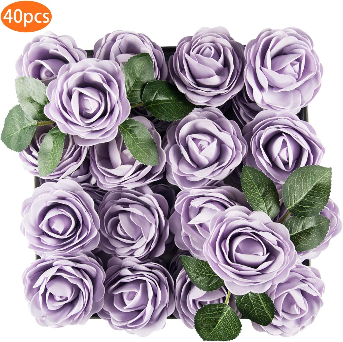 TOPHOUSE 40pcs Artificial Flowers Roses Real Touch Fake Roses for DIY Wedding Bouquets Bridal Shower Party Home Decorations (Lilac)
