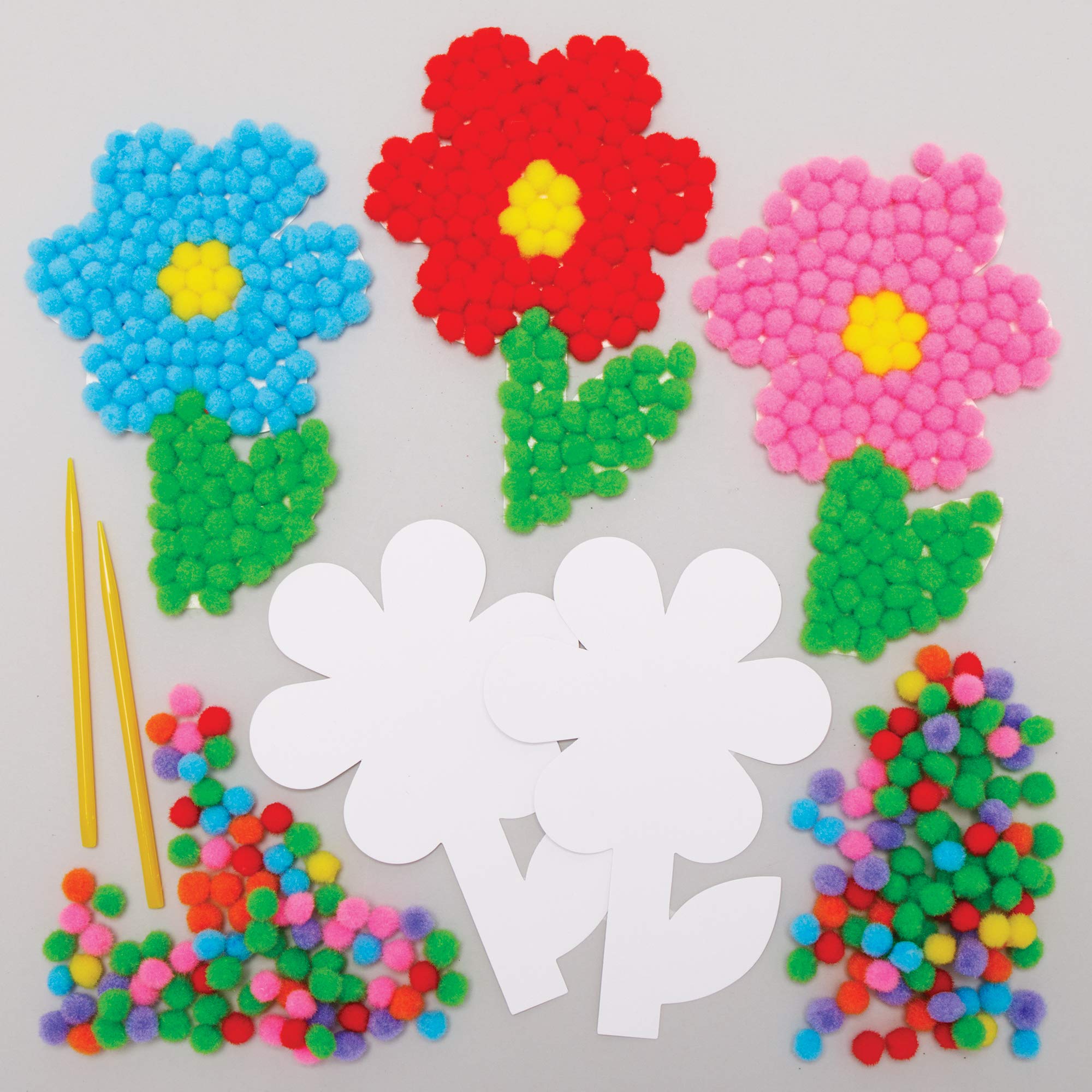 Baker Ross Flower Pom Poms - Pack of 5, Kids Crafts (AX880)
