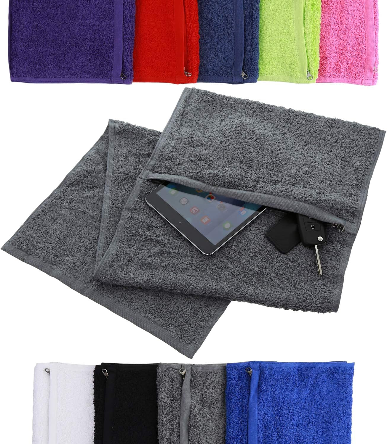 aztex Deluxe Cotton Gym Towel with Zipped Pocket, 30cm x 90cm