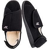 EUROPEAN SOFTEST Men's Memory Foam Diabetic Slippers with Adjustable Closure, Extra Wide Comfy Warm Plush Fleece Arthritis Edema Swollen Diabetic House Shoes Machine Washable with Anti Slip Sole