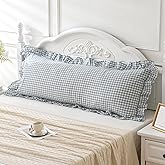 Qilunn Blue White Plaid Ruffled Body Pillow Sham Washed Cotton Shabby Checkered Gingham Pillow Cover 20"x54"