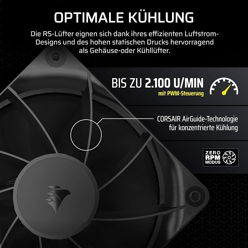 RS120 120mm PWM-Lüfter – Daisy-Chain-Verbindung – Geräuscharm – Magnetisches Dome-Lager – Dreierpack – Schwarz