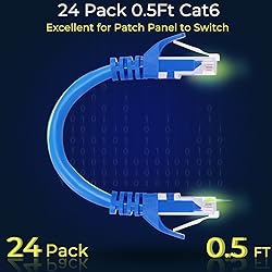 Rapink Patch Cables Cat6 0.5ft (24 Pack), Ethernet