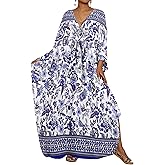 Bsubseach Kaftan Dresses for Women Floral Printed Plus Size Beach Cover Up Maxi Batwing Sleeves MooMoo Caftan Dress