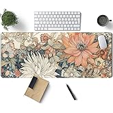 Japanese Minimalist Floral Desk Mat Aesthetic Flowers XL Large Extended Gaming Mouse Pad with Stitched Edges, Big Laptop Computer Keyboard and Mouse Mat for Girl Women Office Decor 31.5x11.8 in