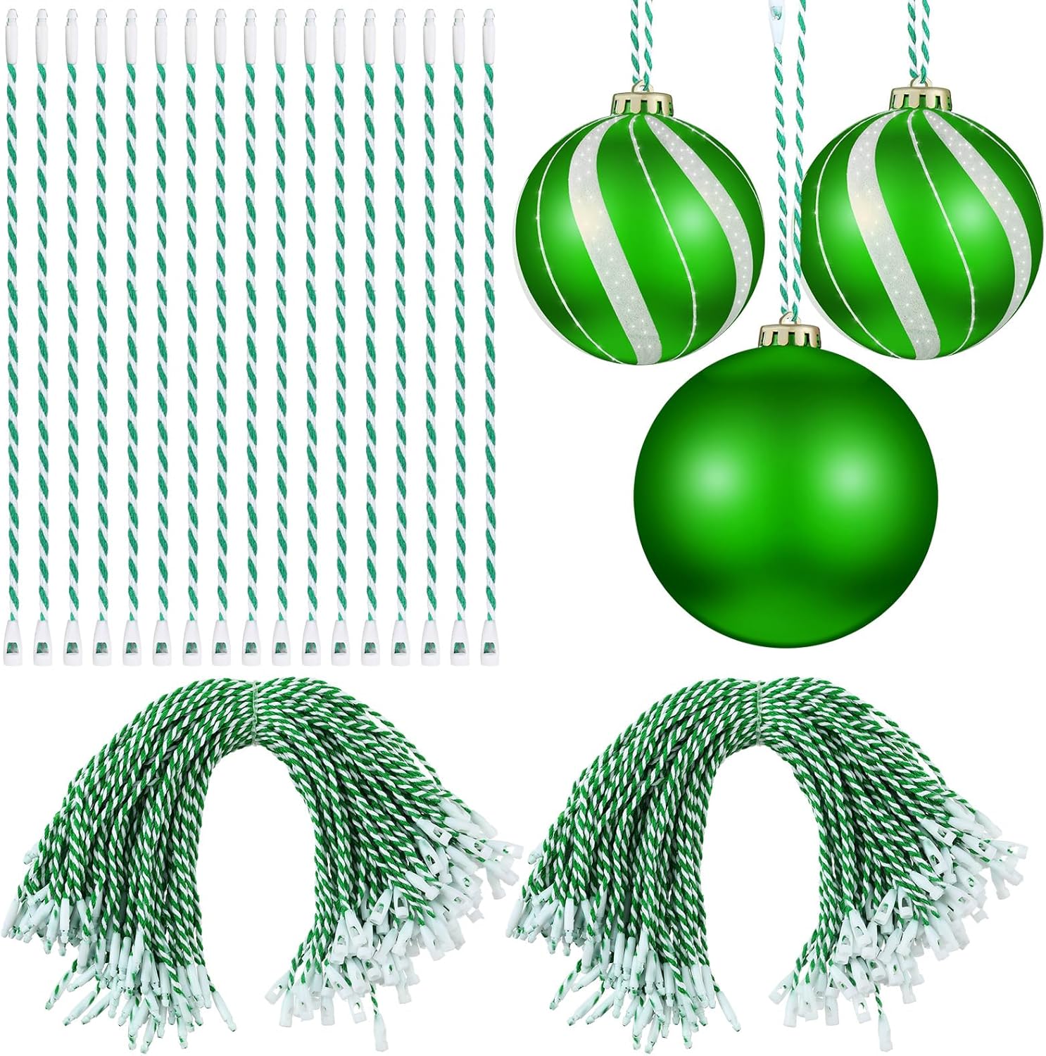 Ornament Hooks - 300 Pieces Christmas Ornaments Hanger String Snap Xmas Locking Fabric Hangtag Ropes for Holiday Party Hanging Decoration (White, Green)