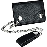 CTM Men's Leather Eagle Imprint Trifold Chain Wallet, Black