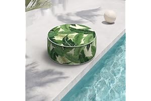 TWLEAR Indoor/Outdoor Inflatable Ottoman D21 x H9 inch, Round Footstool Inflatable Foot Rest Ottoman with Handle, Portable Ottoman Pouf for Patio, Garden, Camping, Home, Swaying Palms Green