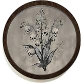 SkyCozy Vintage Gothic Skull Lily of Valery Floral Framed Wall Art Decor | Dark Academia Macabre Goth Witchy Flower Round Wooden Hanging Wall Decor for Home Bedroom Living Room Gallery, 10x10 Inch
