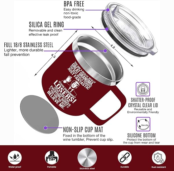 GIFTS FOR GRANDMA FROM GRANDDAUGHTER, GRANDSON, GRANDCHILD – GRANDMA GIFTS FOR CHRISTMAS, GRANDPARENTS DAY, BIRTHDAY, MOTHERS DAY – GRANDPARENTS MUG 14OZ,BURGUNDY INSULATED STAINLESS STEEL