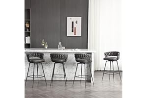 BFZ Modern Bar Stools Set of 4, 30" Bar Height Barstools, 180° Swivel Suede Fabric Stool Chairs with Woven Back and Footrest for Kitchen Island, Cafe, Pub, Bar Counter