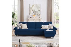 Pingliang Home 112" Sectional Sofa Couch, 4 Seat L Shaped Couch with Ottoman and Wooden Legs, Modern Polyester Couches for Living Room Apartment Office, Dark Blue