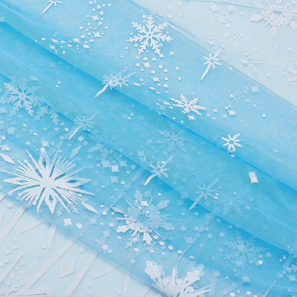 BENECREAT 2.7m/3 Yards Snowflake Mesh Fabric, 3.4m/134 Inch Wide Classic Style Background Decorative Fabric for DIY Handmade Clothing Wedding Dress Home Decor (Deep Sky Blue)