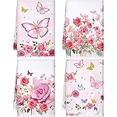 Bencailor 4 Pcs Decorative Kitchen Towels Absorbent 24 x 16 Inch Tea Hand Bath Towel Mermaid Butterfly Marble Dish Gift for Kitchen Bathroom Spa Sport Housewarming(Red, Pink,Butterfly)