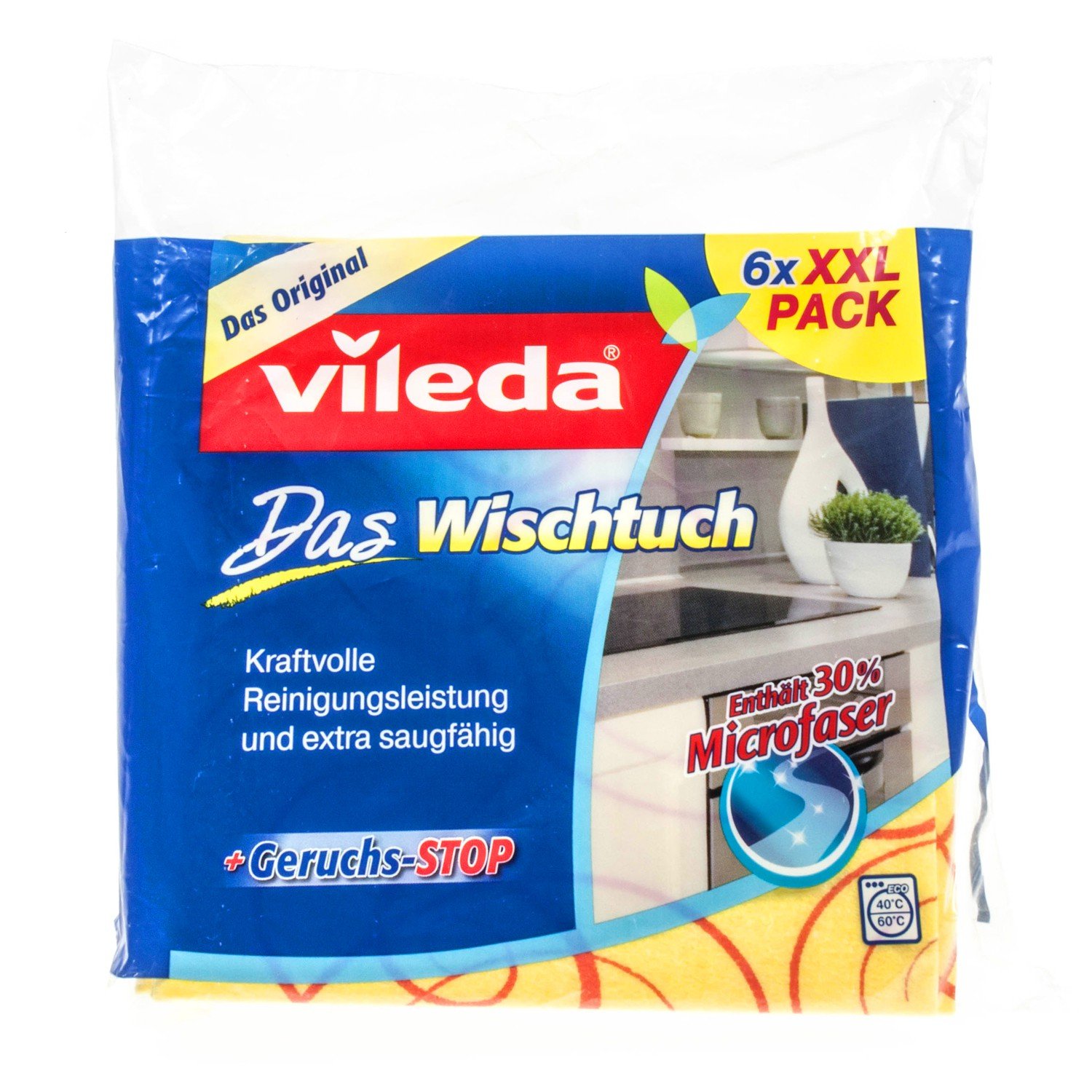 Vileda Ultra Fresh Multi-Purpose Cloth, Removes Greasy Dirt Even Without Chemicals, Extremely Absorbent, Leaves a Streak-free Shine, Stays Hygienically Fresh Longer - Pack of 6