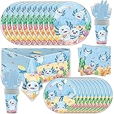 71Pcs Blue Axolotl Party Supplies Plates-Napkins-Cups-Cutlery and Cute Axolotl Tablecloth for Blue Axolotl Birthday Party Decoration Available for 10 Guests