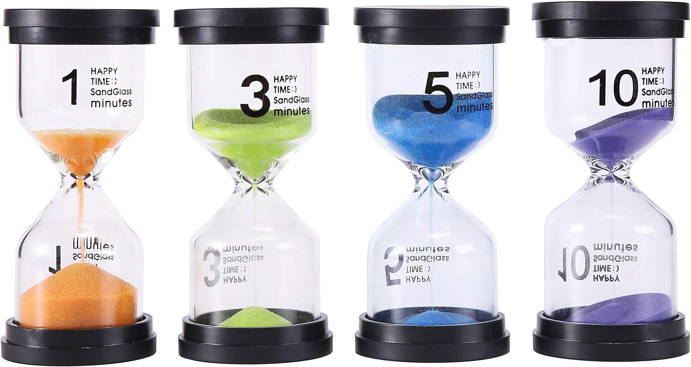 Sand Timer 4 Colors Hourglass 1/3/5/10 minutes Sandglass Sand Timer Clock for Kids Games Classroom Kitchen Home Office Decoration (Pack of 4)