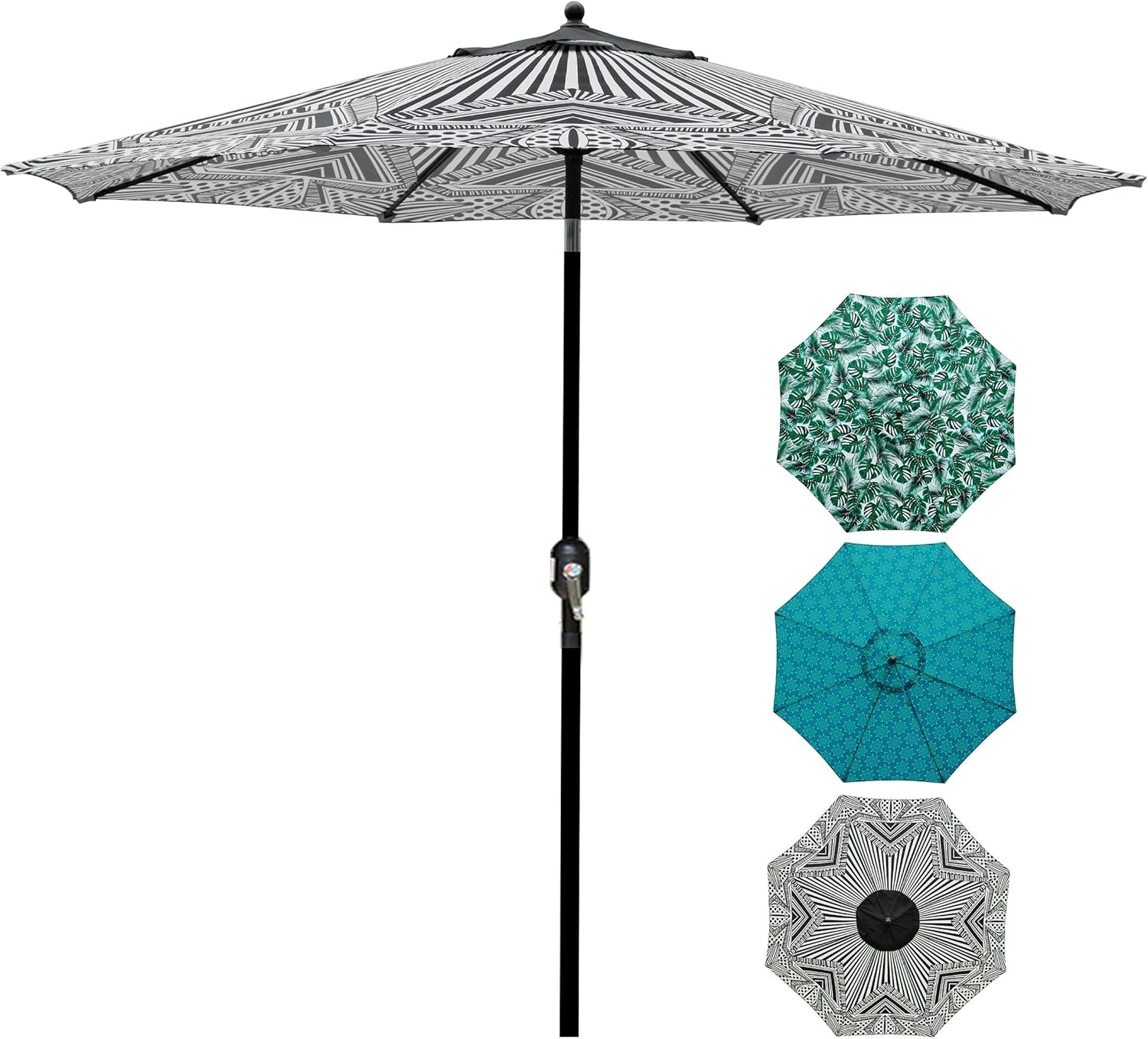 Amazon Com Blissun 9 Patio Umbrella Aluminum Manual Push Button Tilt And Crank Garden Parasol Black And Beige Sports Outdoors