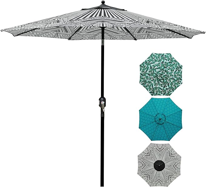 Amazon Com Blissun 9 Patio Umbrella Aluminum Manual Push Button Tilt And Crank Garden Parasol Black And Beige Sports Outdoors
