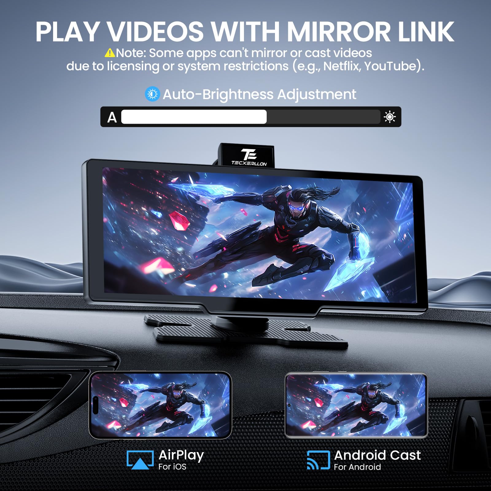 TECXERLLON 10.26'' Wireless Carplay Screen for Car with 4K Dash Cam & 1080P Backup Camera, Portable Car Audio Receivers with Carplay & Android Auto, GPS Navigation, Airplay, Mirror Link