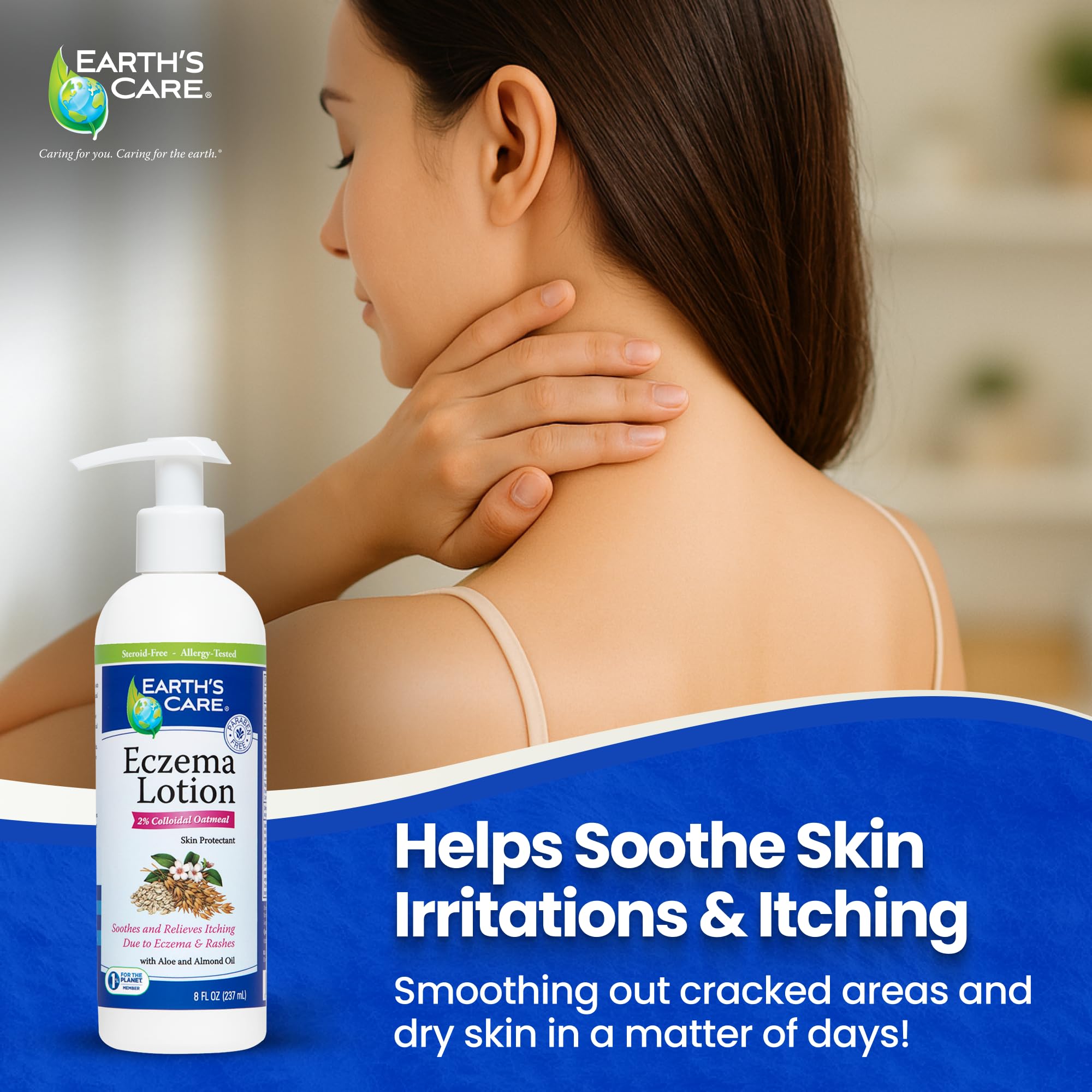 Earth's Care Eczema Lotion - Natural Lotion for Eczema - Safe and Mild Eczema Lotion for Adults and Kids - 8 Fl OZ. (237 mL)