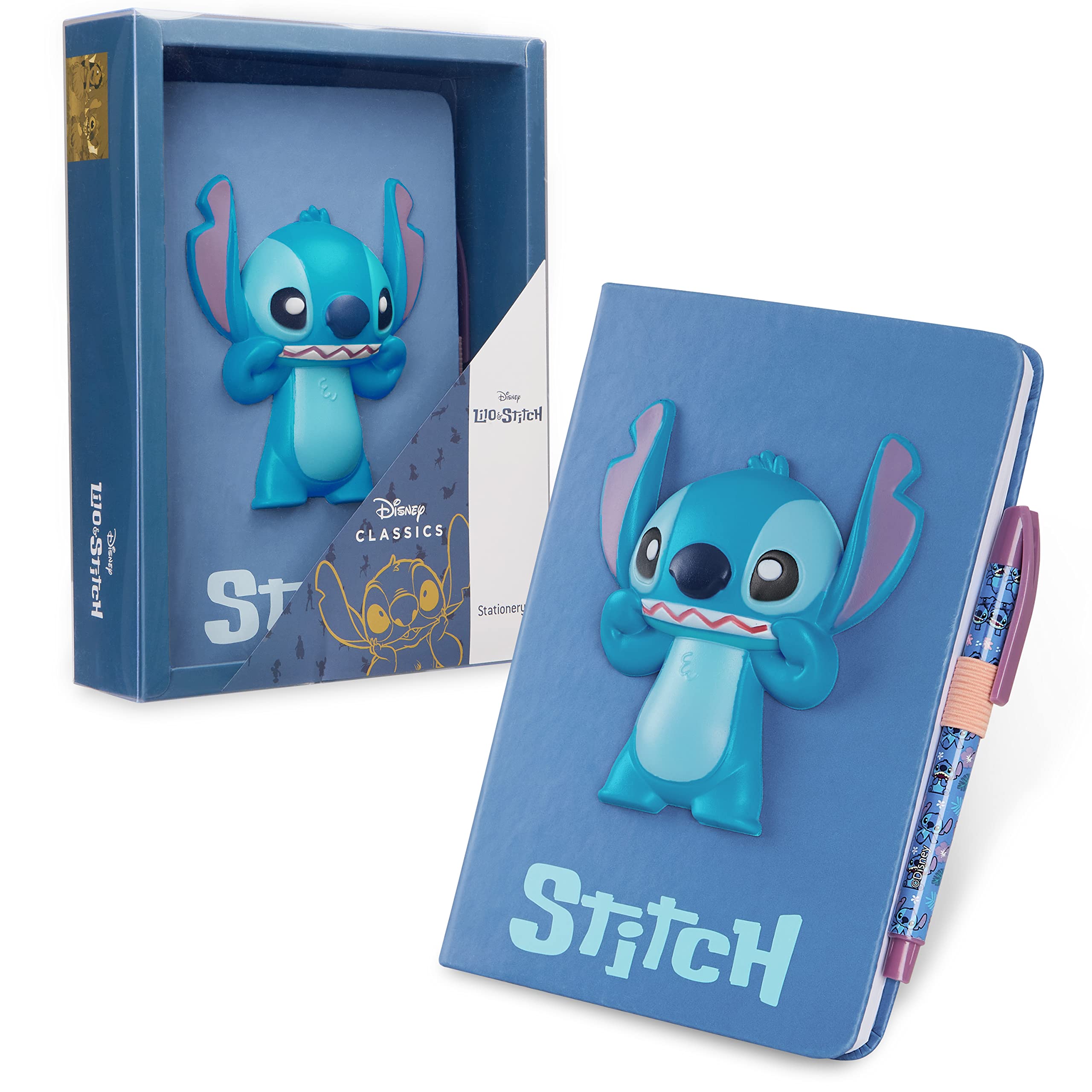 Disney Stitch A5 Secret Diary & Pen Set Stationery Set Office or School Supplies Journal & Ballpoint Pen, Stitch Gifts (Blue 3D)