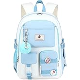 Hidds Laptop Backpacks 15.6 Inch School Bag Elementary Middle High College Backpack Cute Bookbags Anti Theft Travel Back Pack Casual Daypack Kids Book Bag for Teens Girls Women Students-Blue Beige