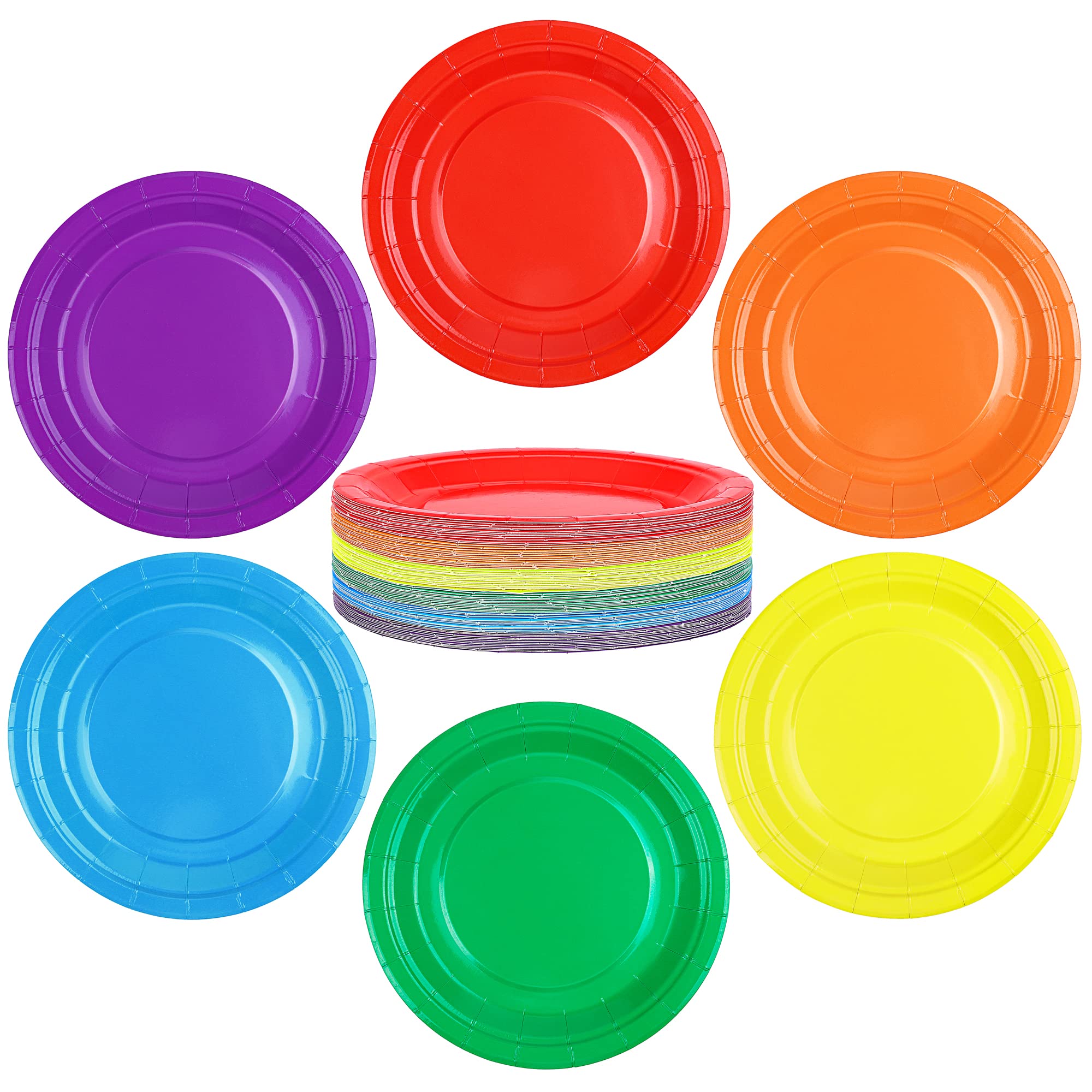 Photo 1 of ADXCO Paper 72pcs 7inch Rainbow Plates, Waterproof, Durable, Disposable Party Supplies for Birthday, Picnic, Baby Shower, All Seasons, 6 Colors