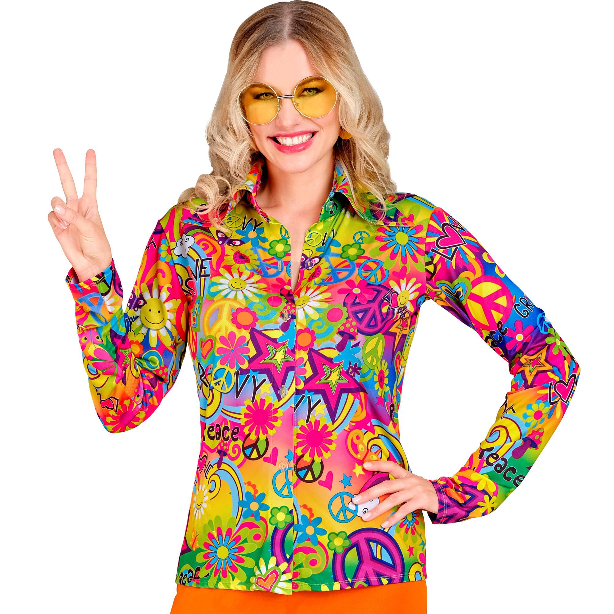 Widmann - 60s Blouse for Women, Hippie, Reggae, Flower Power, Disco Fever, Schlagermove