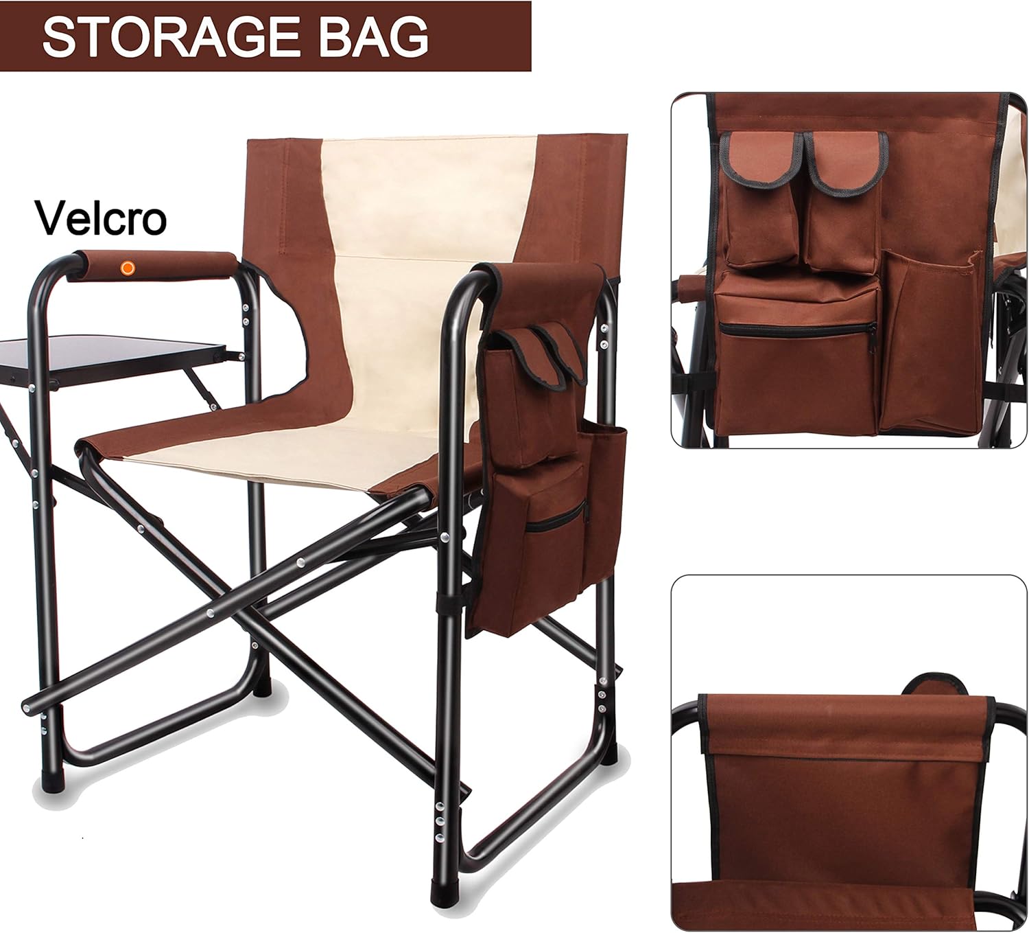 Camping Directors Chair Portable Folding Chair - Full Aluminum Frame Makeup Chair Artist Heavy Duty Lightweight with Armrest Side Table Storage Bag Indoor Outdoor 300 lbs Supports: Kitchen & Dining