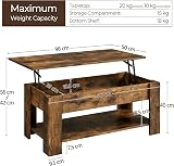 Yaheetech Lift Up Coffee Table with Hidden Storage Rustic Brown 98x50 cm view 3