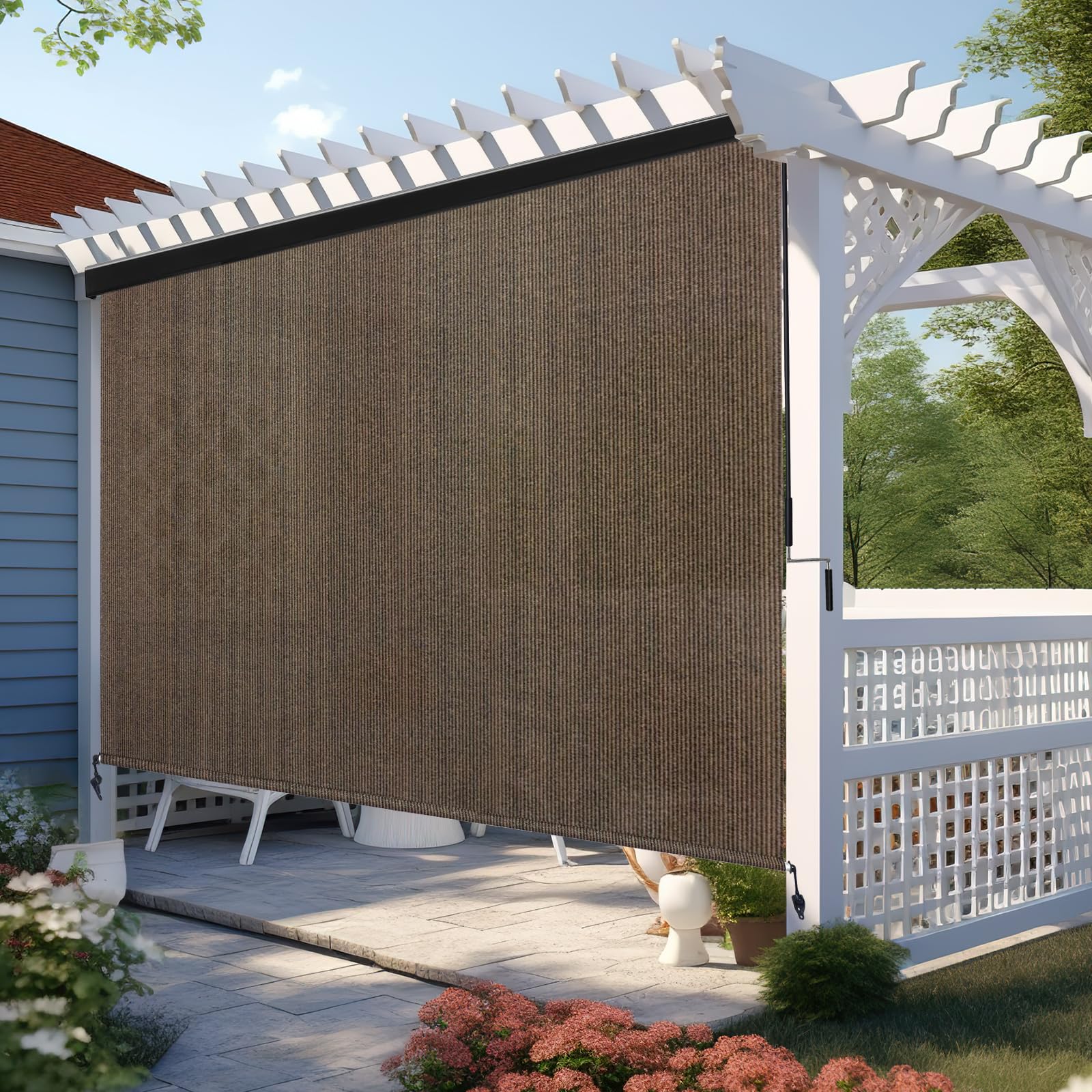 Photo 1 of Shade&Beyond Outdoor Roller Shades 8' W x 8' H Gray Patio Roll Up Blinds with Aluminum Valance 220GSM Exterior Shade Cloth Roll for Porch Gazebo Pergola Balcony Backyard