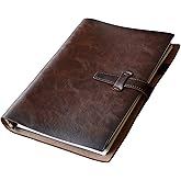 Adeerus Refillable A5 Leather Binder Notebook, Reusable Leather Journal, Vintage Organizer with 6-Ring Metal Binder, 120 Pages Lined Paper &amp; Pocket, for Writers Business Work Study College and Daily
