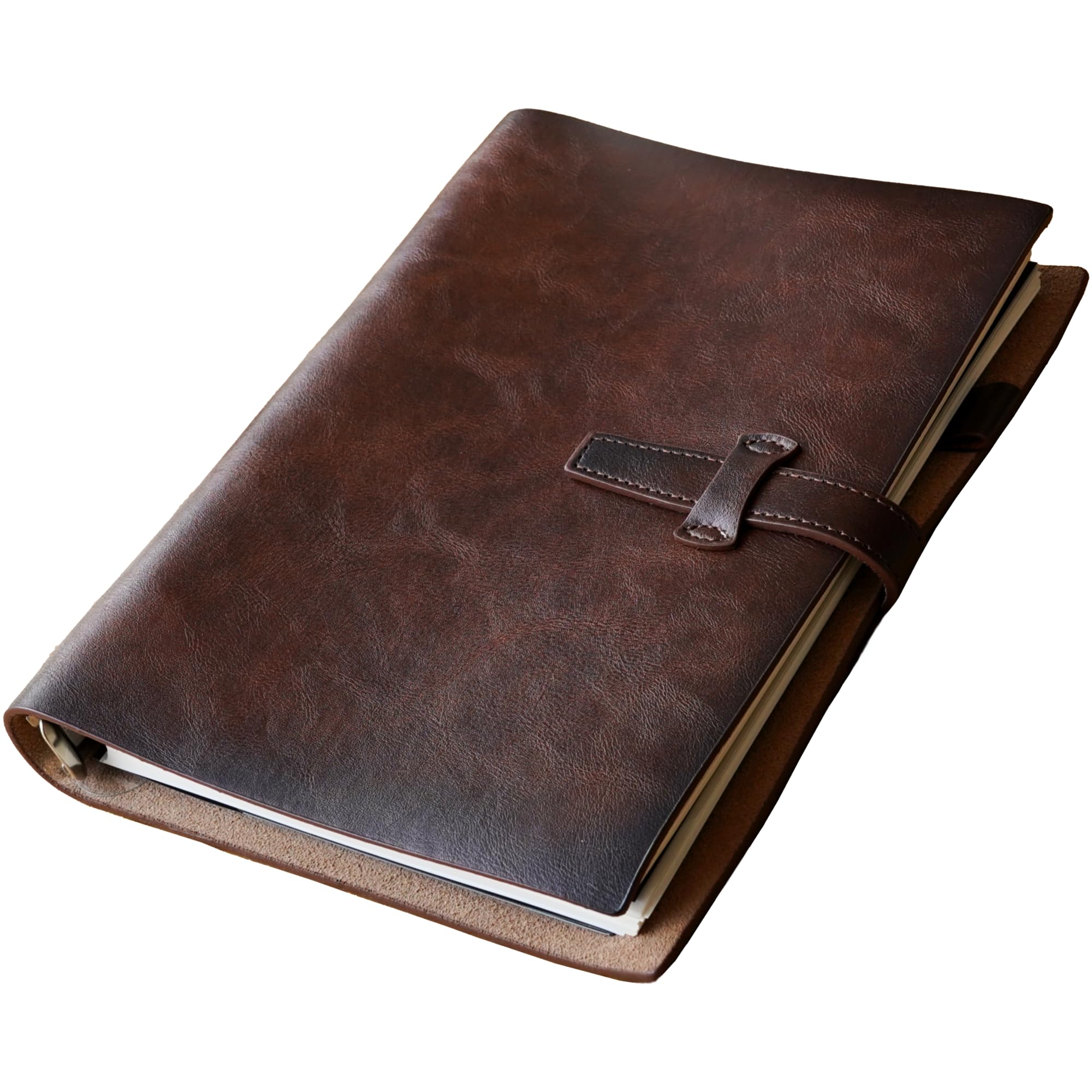 Photo 1 of Refillable A5 Leather Binder Notebook, Reusable Leather Journal, Vintage Organizer with 6-Ring Metal Binder, 120 Pages Lined Paper & Pocket, for Writers Business Work Study College and Daily