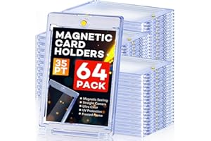 ZENOWICK 64ct Magnetic Card Holders, 35pt One Touch Card Holder, U-V Protection Hard Plastic Case for Trading Cards, Display Case for Sports, Baseball, Football, Game Cards