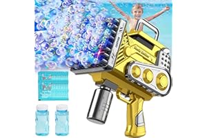 QDRAGON Bubble Machine Gun, 80 Holes Automatic Bubble Blaster Maker with Lights for Kids, Engineering Car Outdoor Toys Gifts for Wedding Birthday