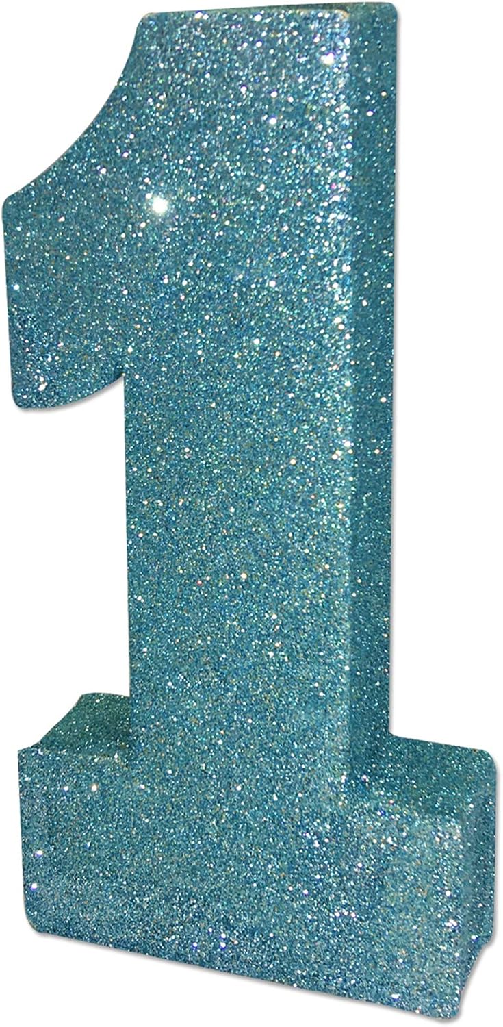 Number 1 Glitter Table Decoration Light Blue, 20cm