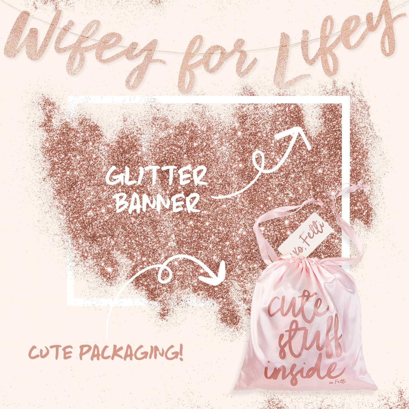 xo, Fetti Bachelorette Party Decorations Rose Gold Glitter Kit - Bridal Shower Supplies | Bride to Be Sash, BRIDE Balloons, Tiara, Wifey For Lifey Banner, Veil + Bride Tribe Tattoos: Kitchen & Dining