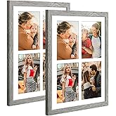 KSROECUD 9x13 Collage frame with 4 Openings 4X6 Pictures, Multiple Picture Frame with Mat, Wall or Tabletop Decor, Grey Wood Grain,2 Pack