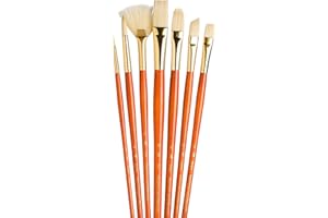 Princeton Art & Brush P9154 Real Value Natural Bristle Brush Set, Round Size 2 and 6, Bright Size 6, Filbert Size 8, Fan Size