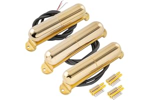 MUSICLILY Artec LSA70 Alnico 5 Lipstick Style Single Coil Neck Middle Bridge Pickup Set for Strat Style Electric Guitar, Gold