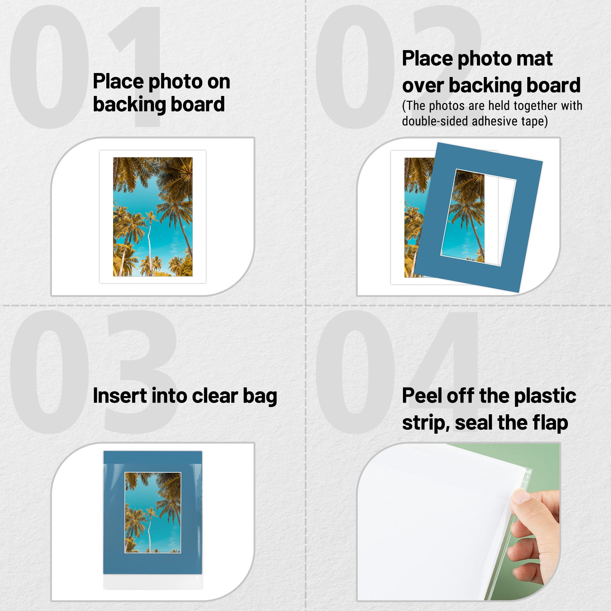 Golden State Art, Pack of 10 Mixed Colors Pre-Cut 8x10 Picture Mat for 5x7 Photo with White Core Bevel Cut Mattes Sets. Includes 10 High Premier Acid Free Mats & 10 Backing Board & 10 Clear Bags