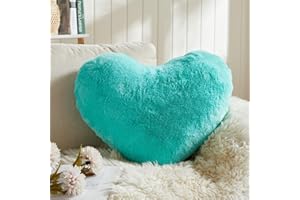 EastTree Heart Pillows, Teal Heart Shaped Pillows, Love Throw Pillows Gifts, Ultra Faux Rabbit Fur Soft Small Cute Fluffy Pillows, Women Girls Kid Living Room Decor 10x13 Inch