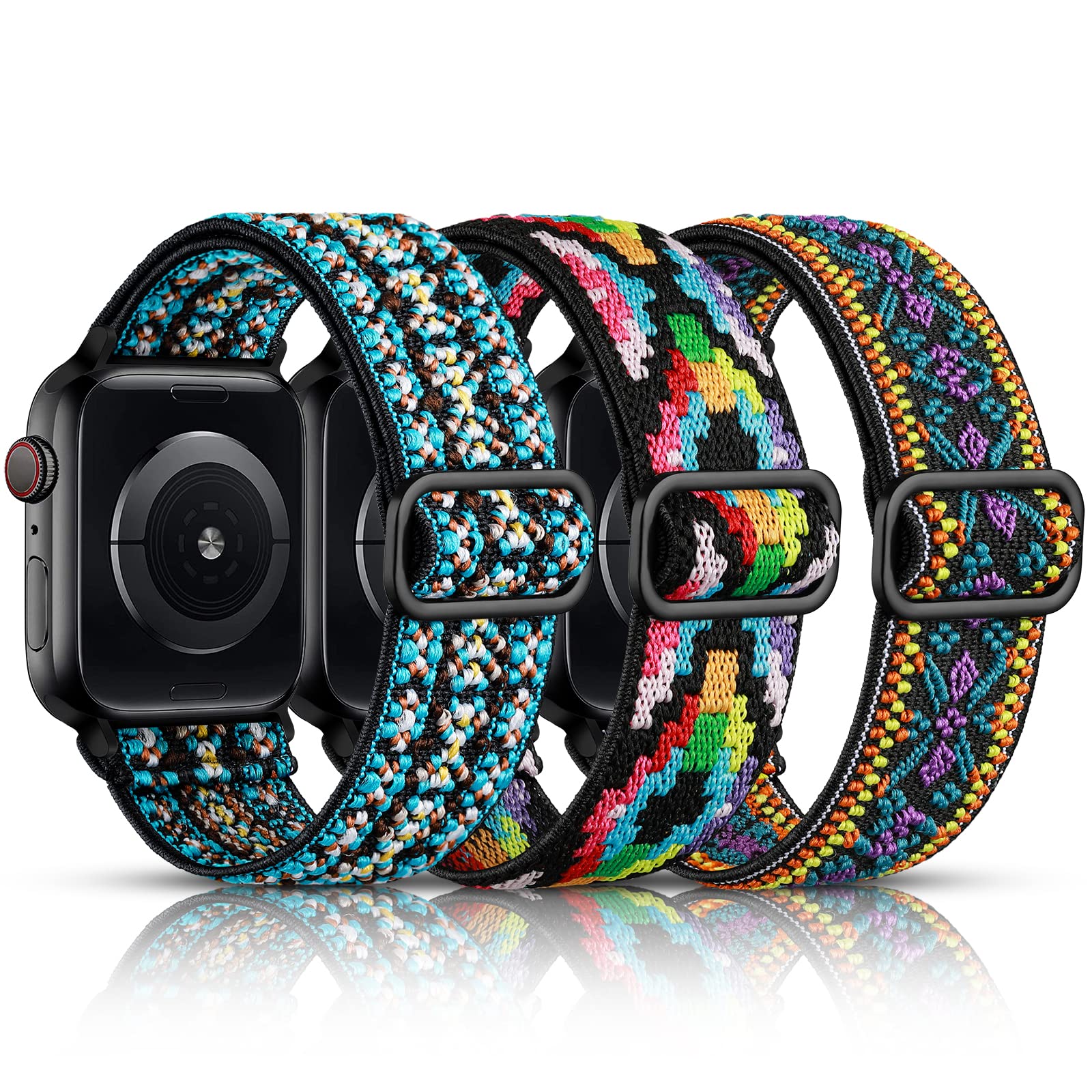 Photo 1 of DaQin 3 Pack Stretchy Solo Loop Compatible with Apple Watch Bands for Women 49mm 46mm 45mm 44mm 42mm, Nylon Braided Elastic Strap for iWatch Band Series 11 10 9 8 7 6 5 4 3 SE Ultra 3 Ultra 2 Ultra