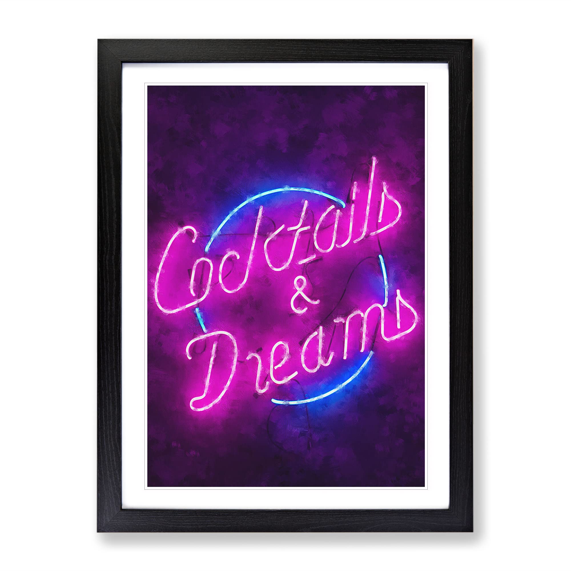 Cocktails And Dreams Sign Painting Modern Framed Wall Art Print, Ready to Hang Picture for Living Room Bedroom Home Office Décor, Black A3 (34 x 46 cm)