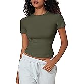 kayamiya Women's Basic Short Sleeve Cotton Shirts Slim Fit Crewneck Summer Trendy Y2k Baby Tee Crop Tops